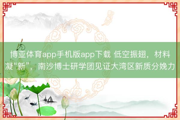 博亚体育app手机版app下载 低空振翅，材料凝“新”，南沙博士研学团见证大湾区新质分娩力